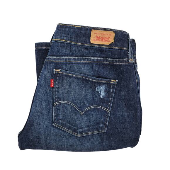 LEVI'S Boot Cut Low Waist Dark Distress Wash Jeans - Size 4 - Picture 1 of 6
